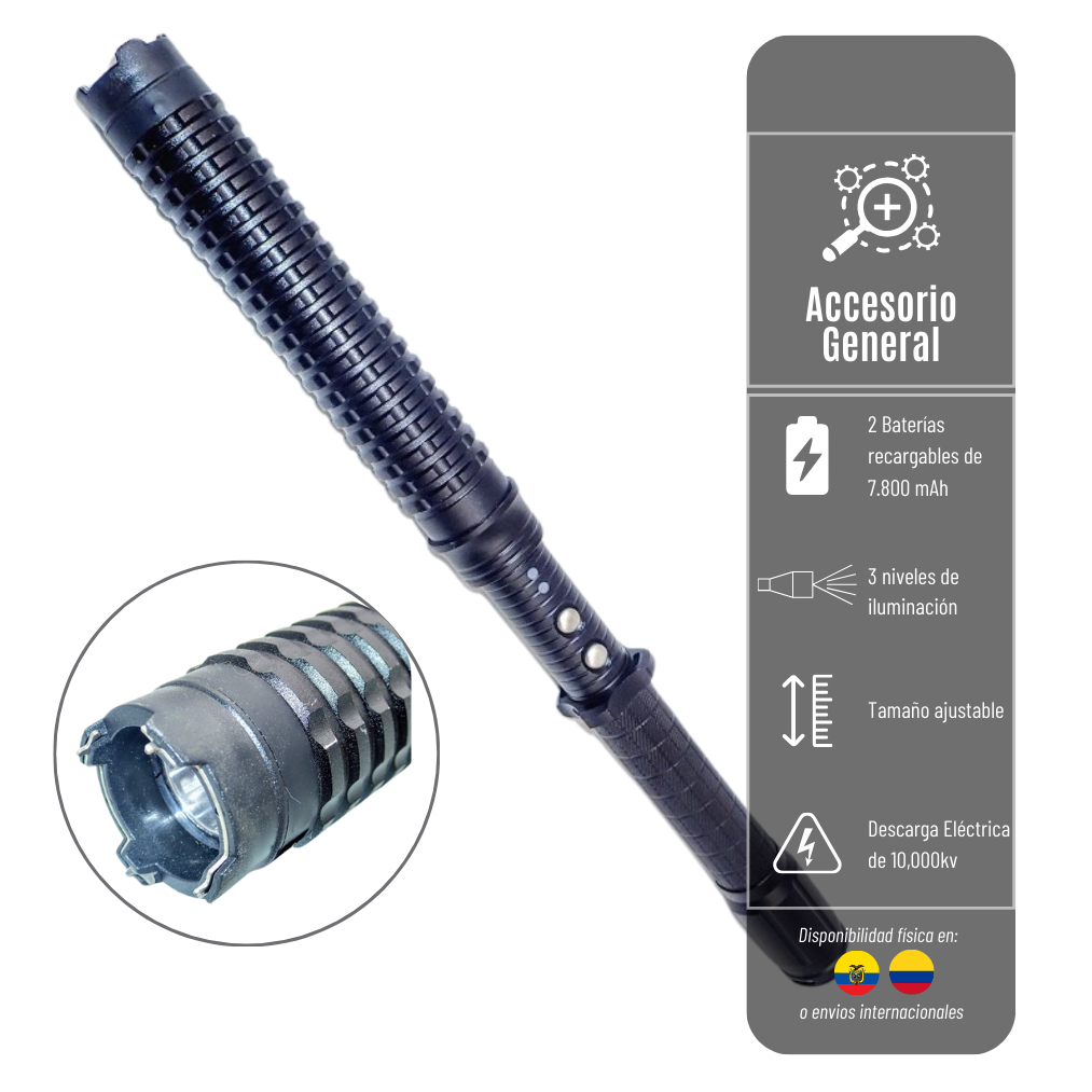 LINTERNA DE ALUMINIO LARGA MULTIFUNCION DE AUTODEFENSA ELECTRICA EAC 01-036 LINTERNA-HY-X10