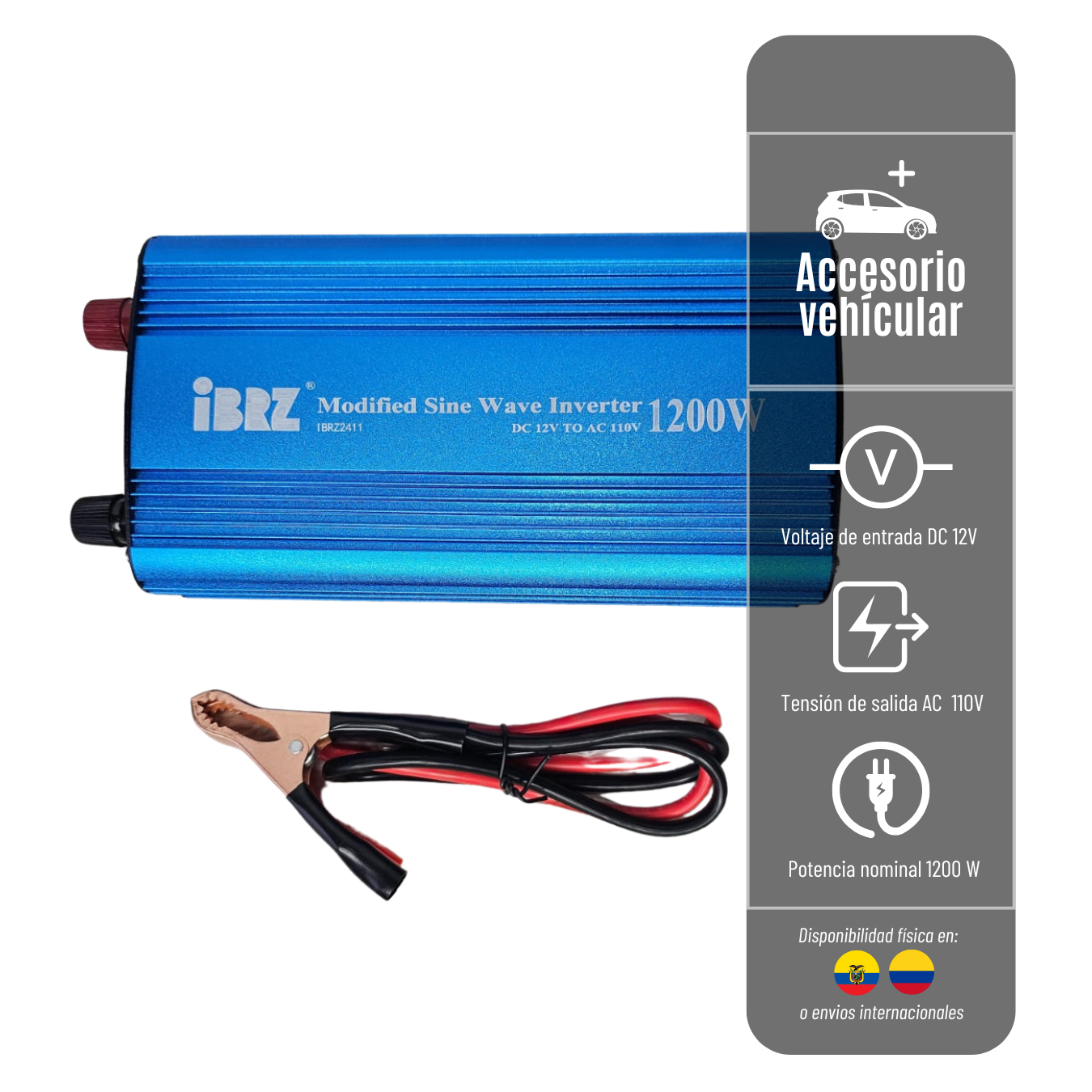 INVERSOR DE ENERGIA 1200W 5-032-6 IBRZ - CA DE CC DE ONDA SINUSOIDAL CON ENTRADA DC 12V Y SALIDA AC 110V INVERSOR-1200W