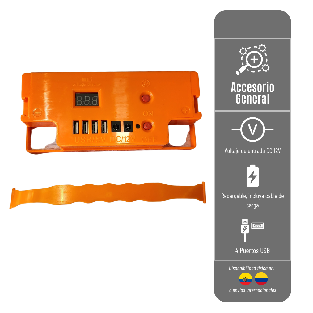 ADAPTADOR DE BATERIA MULTIFUNCION CON CONEXION USB Y DC ADAPT-BAT-NARANJA