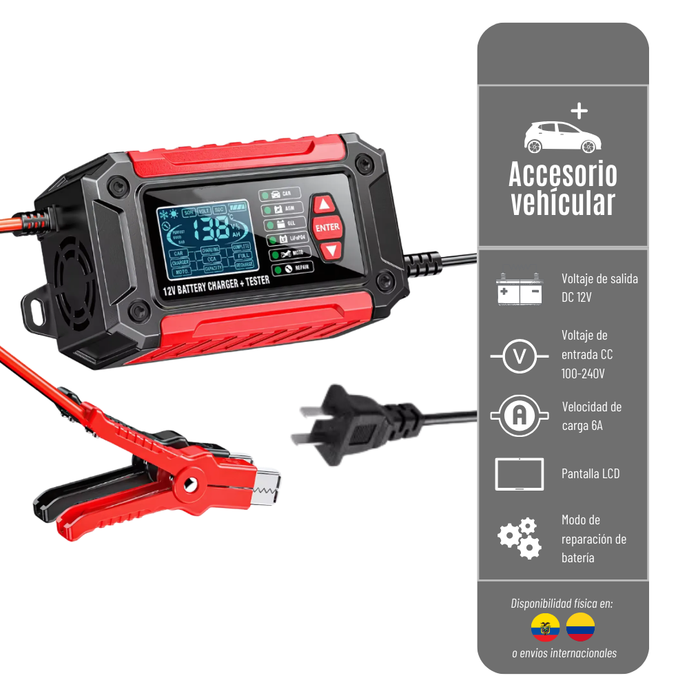 CARGADOR DE BATERIA CARG-BAT-HC02 ASTHINK PORTATIL PARA VEHICULOS DE 12V /  6A CON PANTALLA LED CARG-BAT-HC02