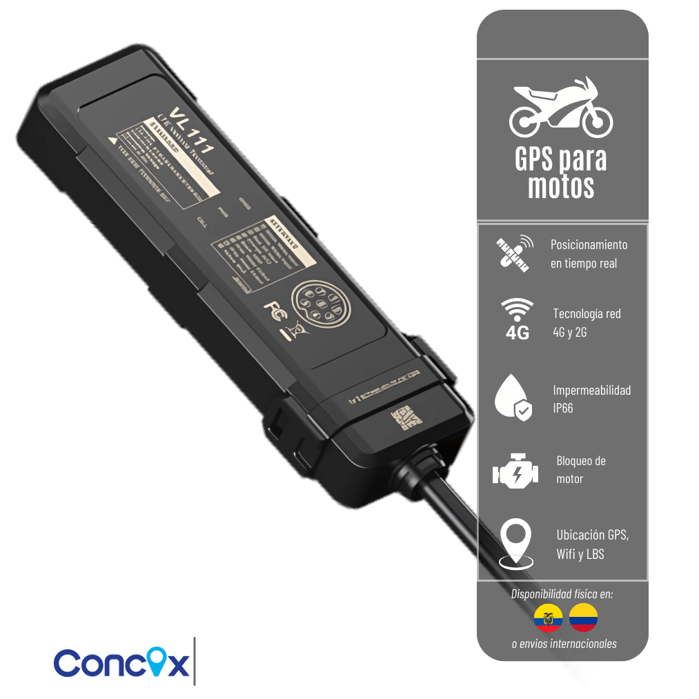 GPS VL111 CONCOX RASTREADOR PARA MOTOCICLETAS, RELAY INTEGRADO RED 2G Y 4G / IP66