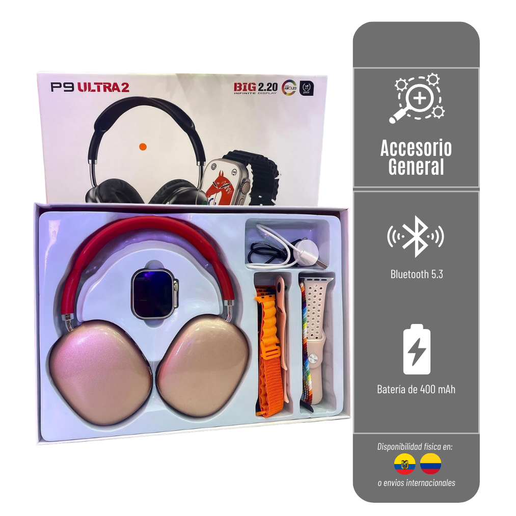 LIQUIDACIÓN* SET DE RELOJ SMART WATCH MAS AUDIFONOS P9 ULTRA2 RELOJ-SMART-P9