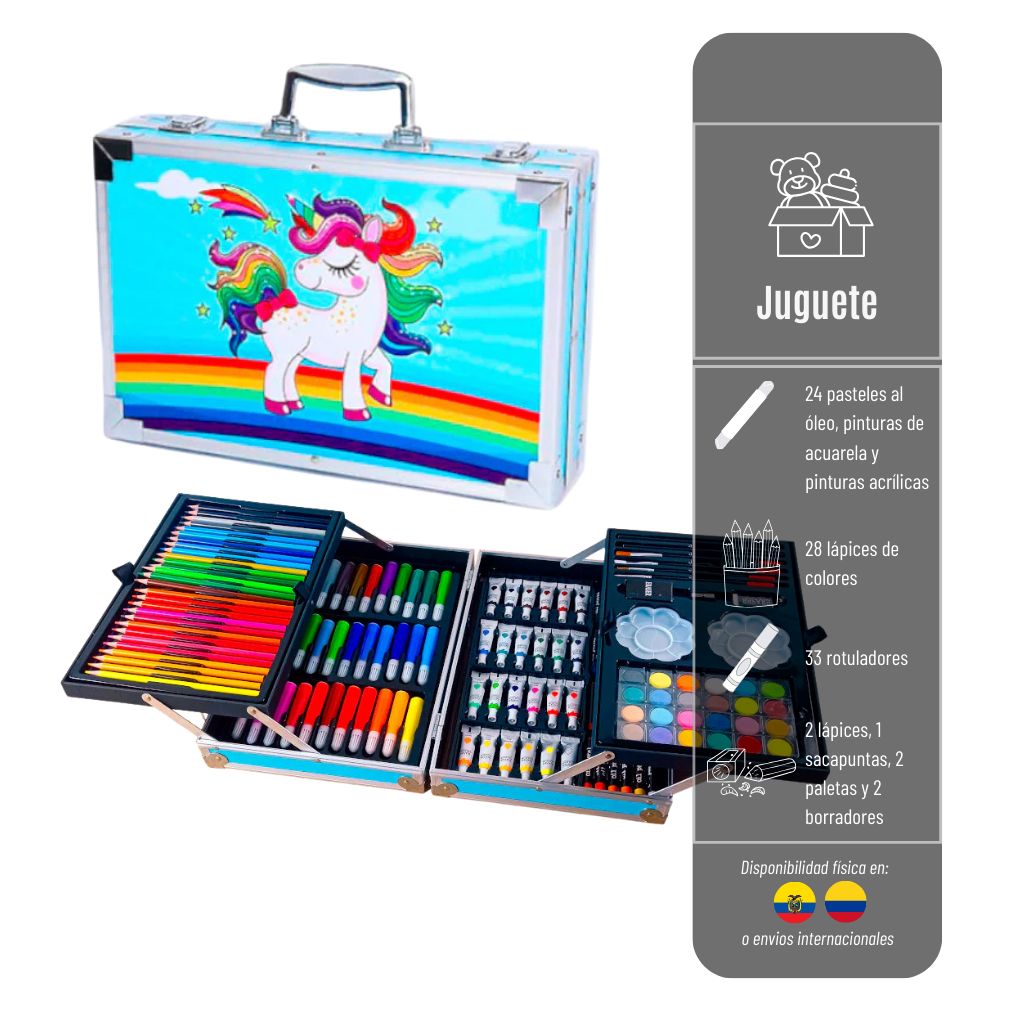 MALETIN METALICO DE COLORES - DISEÑO DE PONY DE 144 PIEZAS MALETIN-COL-144P