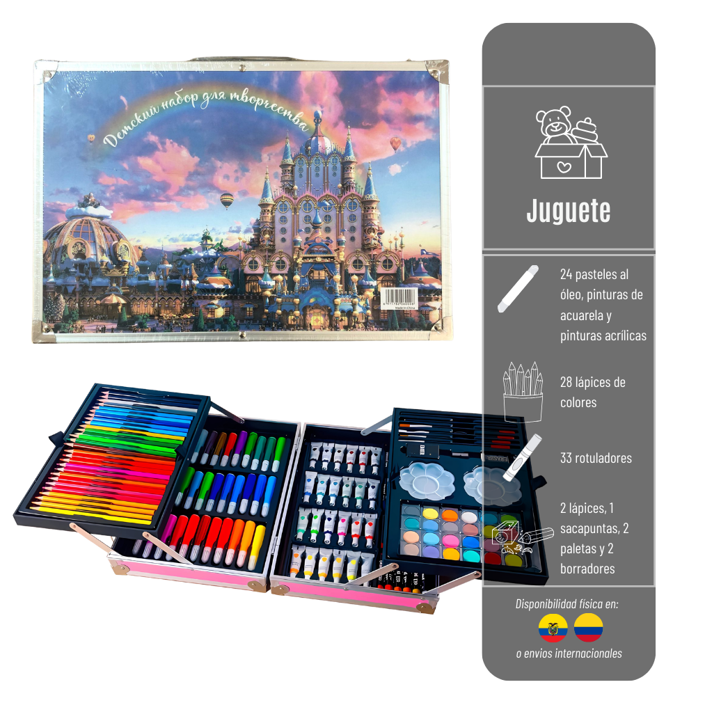 LIQUIDACIÓN* MALETIN METALICO DE COLORES - DISEÑO DE CASTILLO DE 142 PIEZAS MALETIN-COL-142P-C