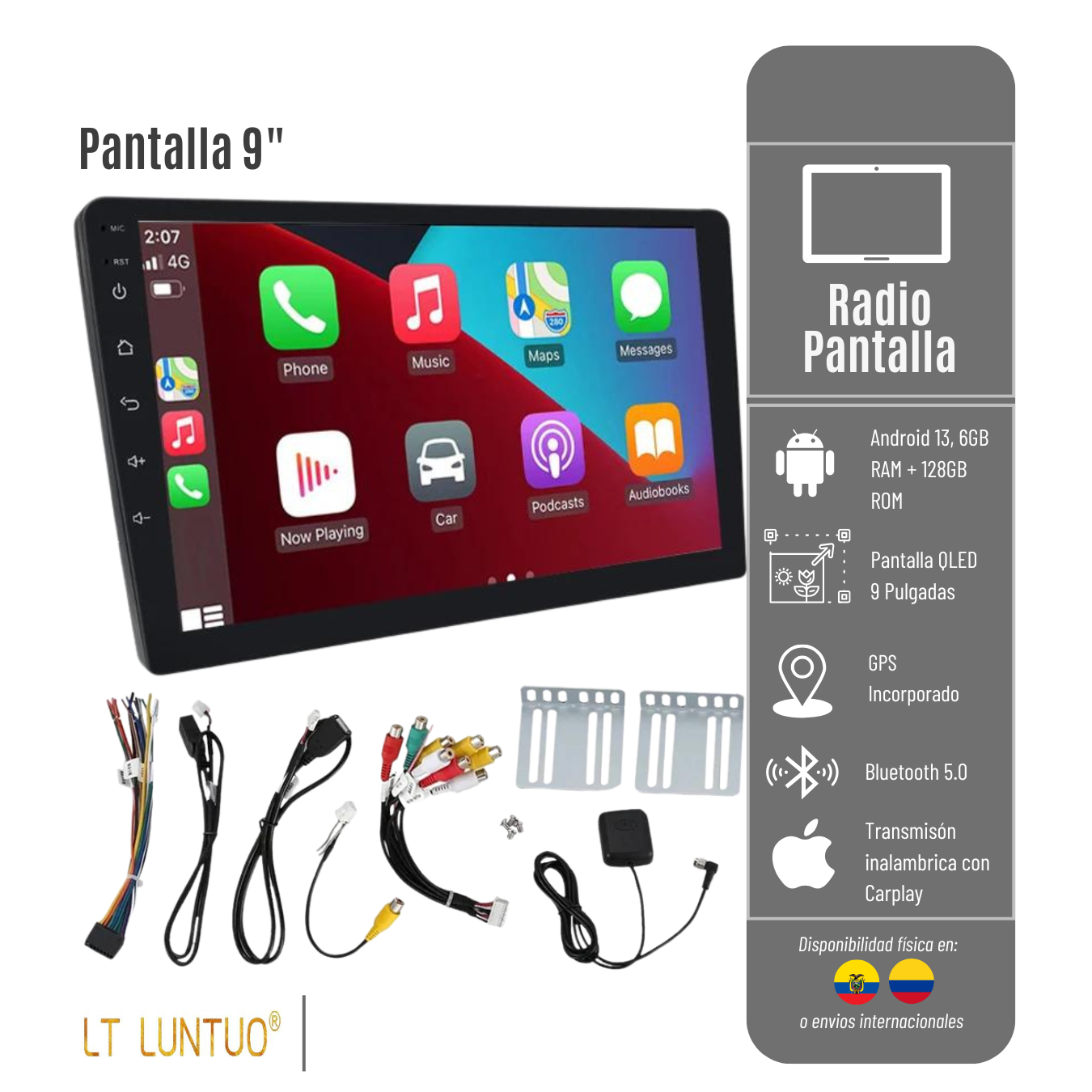 RADIO PANTALLA 9" CON ANDROID PARA CARROS, 6 RAM + 128 GB DE MEMORIA - 2 DIM RADIO-9P-6R-128GB