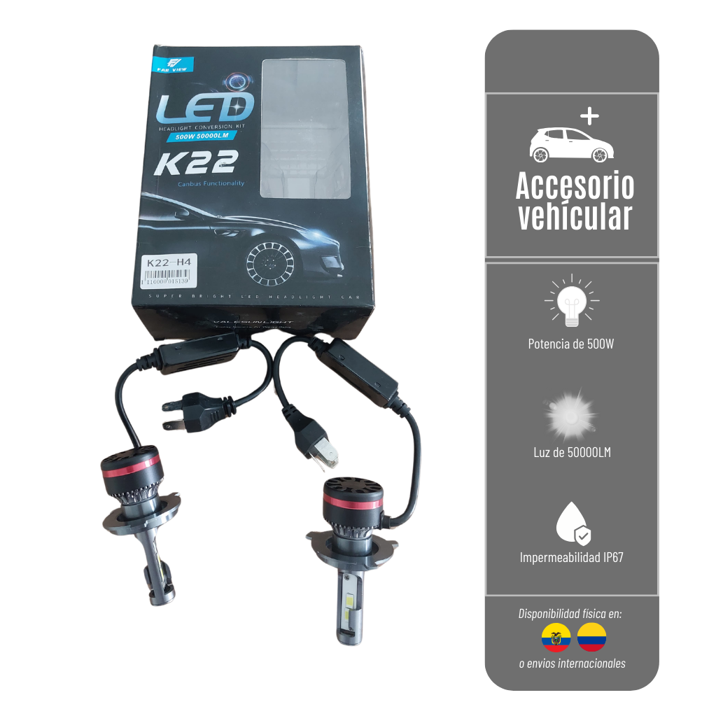 LUCES LED-K22-H4 FAR VIEW PARA VEHÍCULO 500000LM/500W