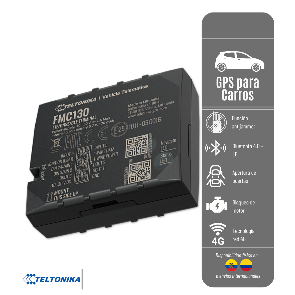 GPS GAMA ALTA FMC130 TELTONIKA PARA VEHÍCULOS RED 2G Y 4G  ANTIJAMMER