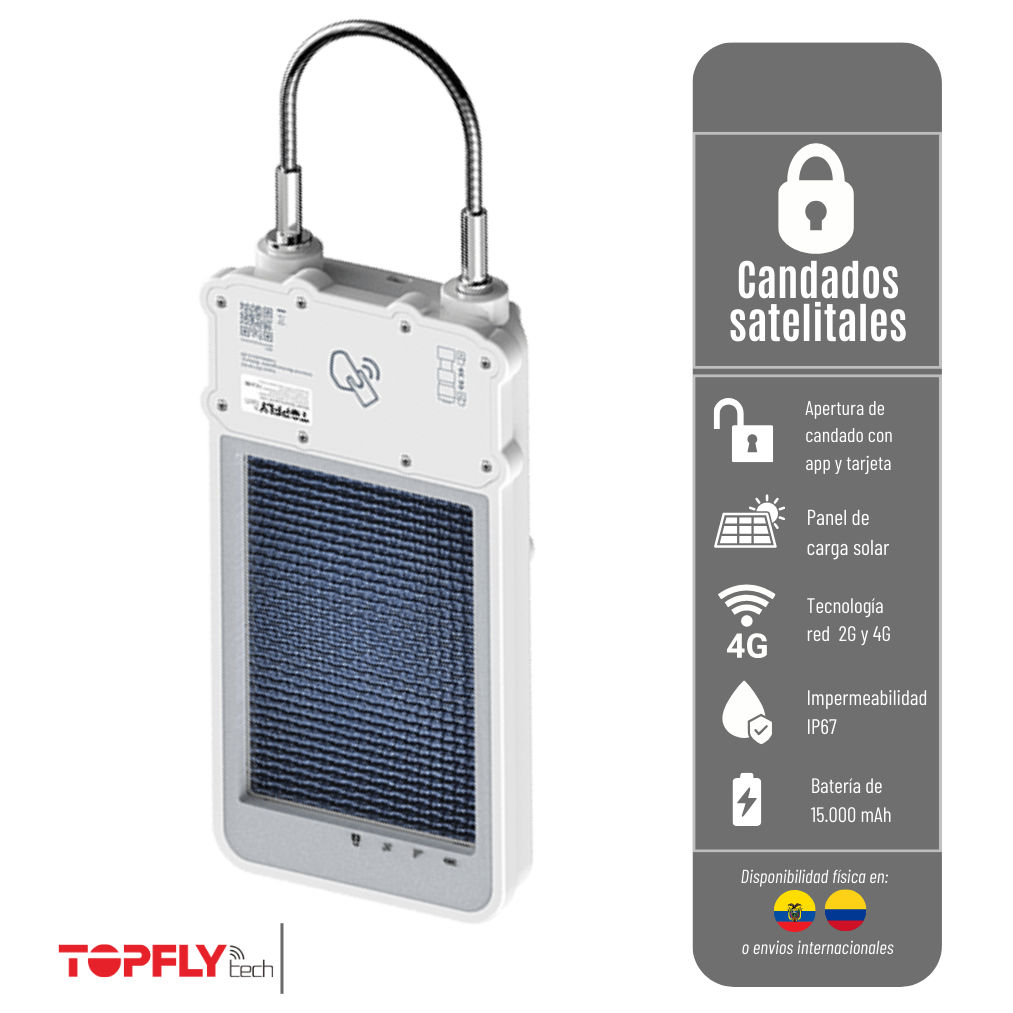 CANDADO GPS SOLARGUARDX 200 TOPFLYTECH - RED 2G, 3G, 4G, BATERÍA SOLAR DE 15.000 MAH SOLARGUARD-X200
