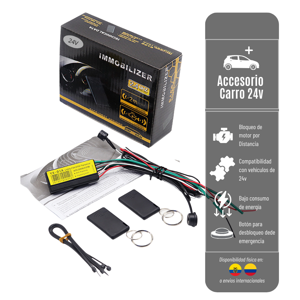 LIQUIDACIÓN* INMOVILIZADOR 24V CON TARJETA/SENSOR DE PROXIMIDAD CORTA CORRIENTE ANTI ATRACO, BAT. 3 MESES RFID-AMARILLO-24V