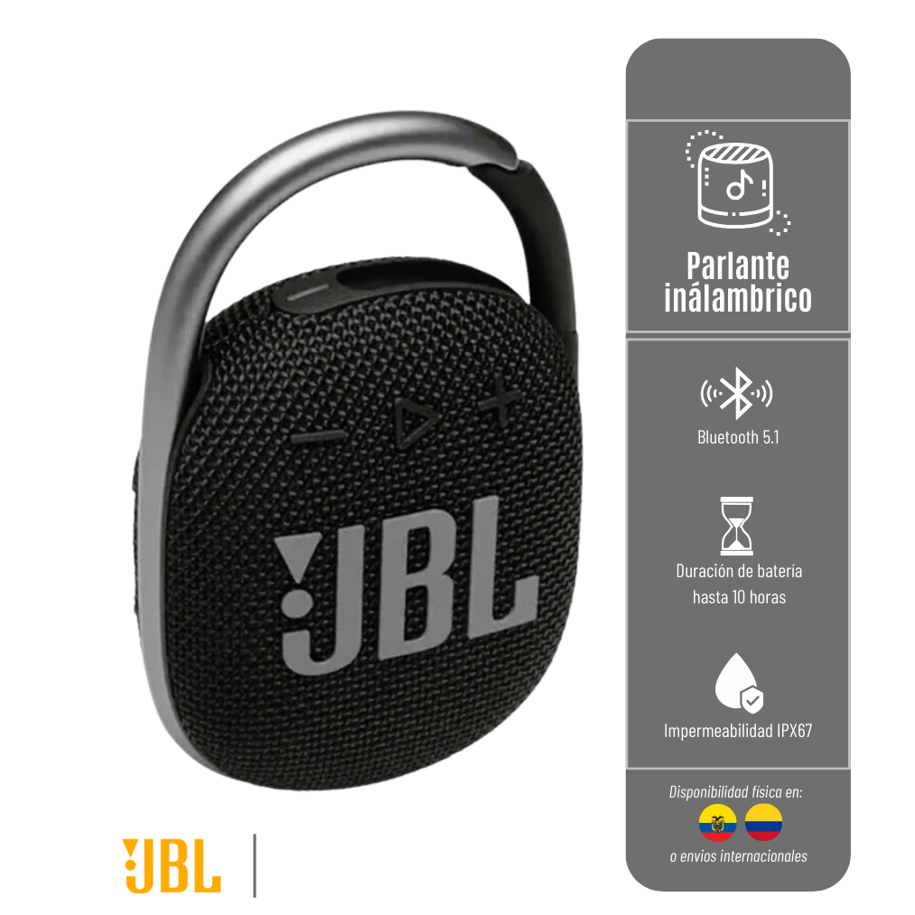 LIQUIDACIÓN* PARLANTE PORTÁTIL CLIP 4 JBL CON BLUETOOTH RESISTENTE AL AGUA JBL-CLIP4