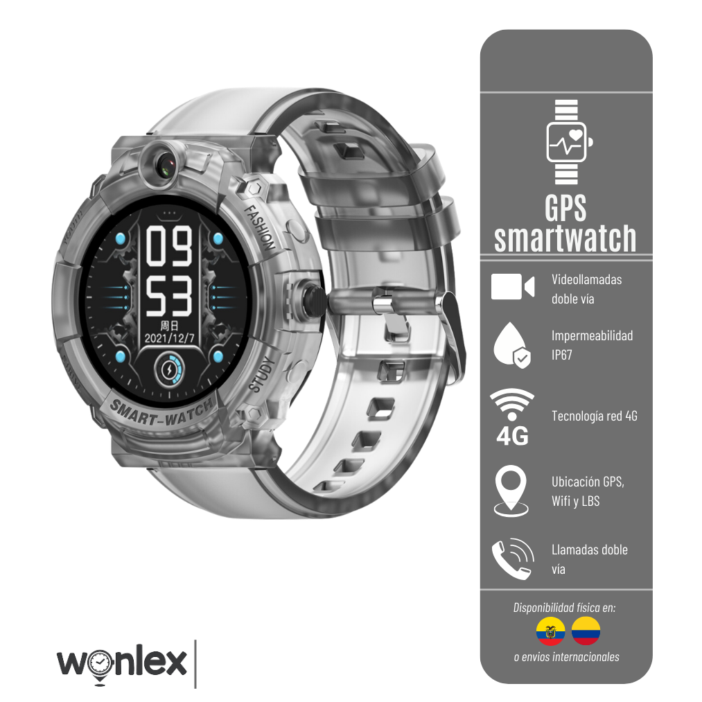 RELOJ CON GPS INTELIGENTE KT27 WONLEX - DISPOSITIVO CON CAMARA DE VIDEO - RED 4G - COMPATIBLE CON IOS O ANDROID - BATERIA DE 900mAh RESISTENTE AL AGUA 