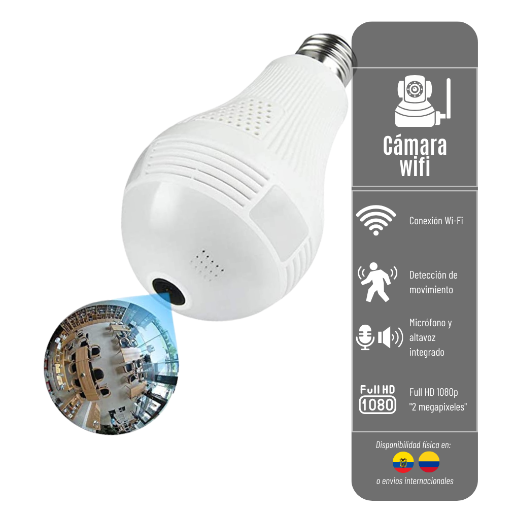 CAMARA FOCO ESPIA WIFI 360 - LAMPARA LED - SONIDO VISION OJO DE PEZ CAM-WIFI-FOCO