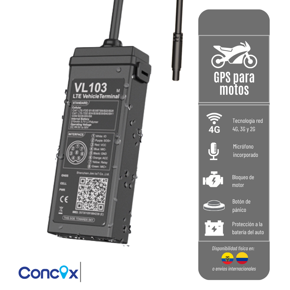 GPS VL103M CONCOX PARA CARRO Y CAMIONES RED 2G Y 4G / IP66