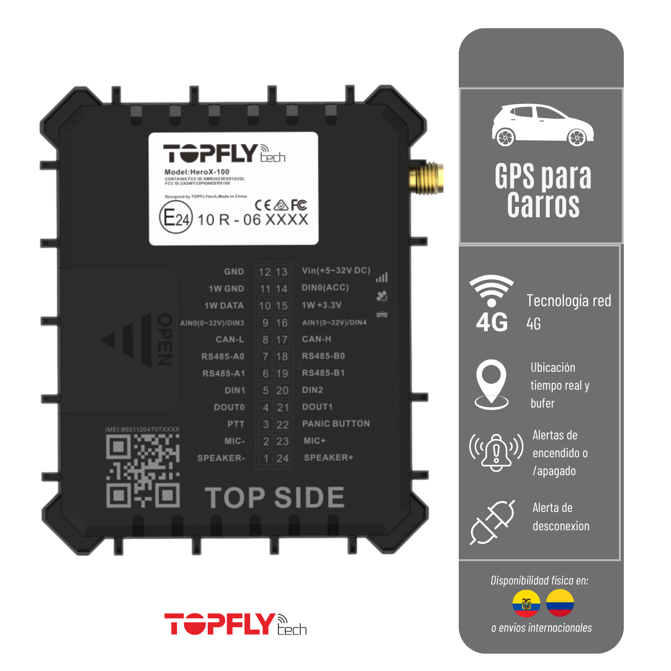 GPS HERO X100 TOPFLYTECH PARA CARRO - RED 2G Y 4G HERO-X100