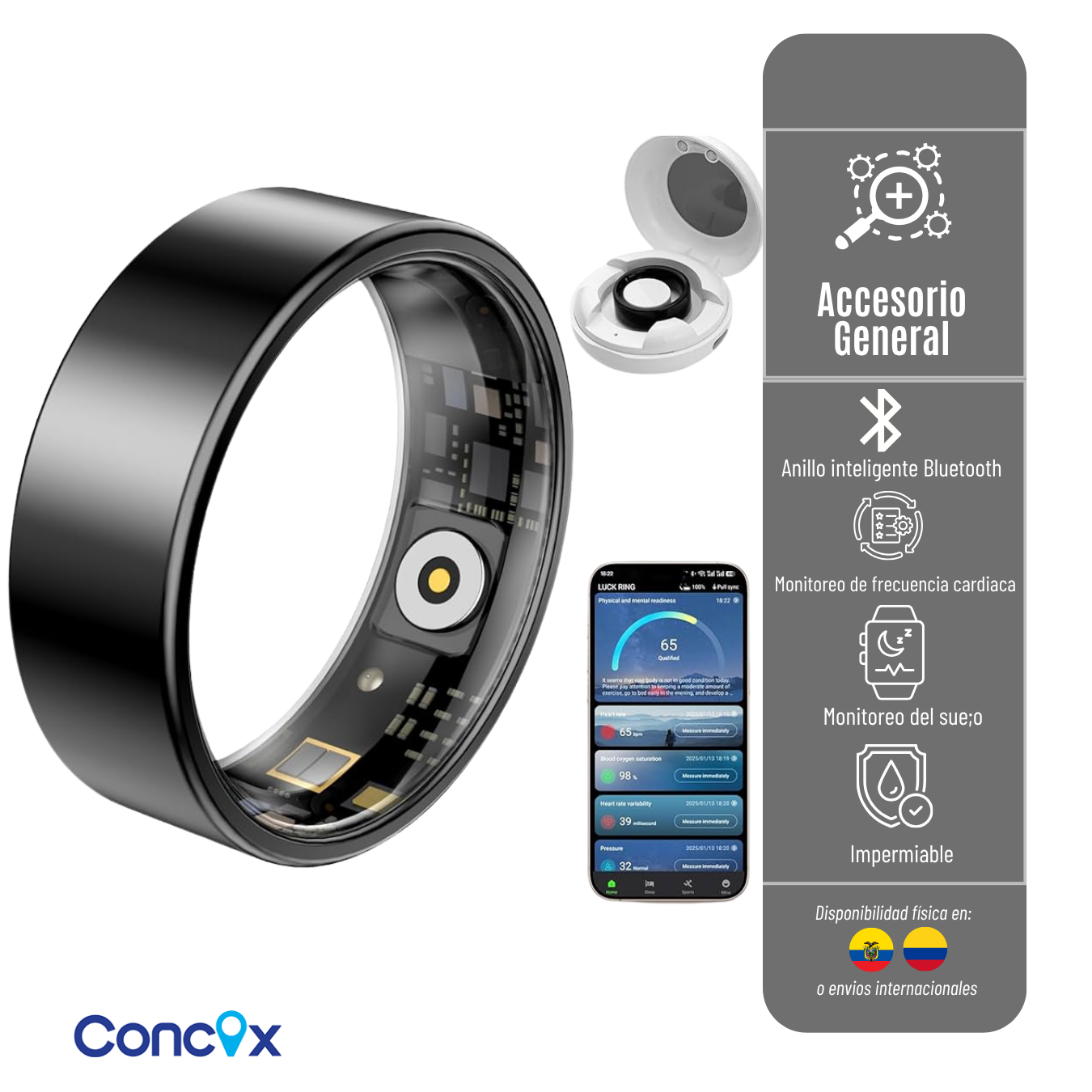 TAG ANILLO INTELIGENTE R002 CONCOX CON LOCALIZADOR CON BLUETOOTH, MONITOREO DE SALUD Y SUEÑO - BATERIA LIPO DE 18 MAH