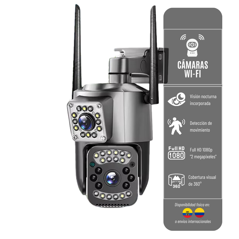 Camara de Seguridad IP V380 con doble lente para exteriores, 4MP con wifi y vision nocturna PTZ-V380