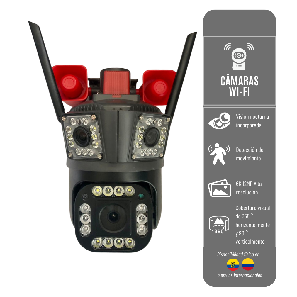 CAMARA DE SEGURIDAD IPC360 CON TRIPLE LENTE PARA EXTERIORES QTY-09-002 DETECCION DE MOVIMIENTO Y COMUNICACION DE DOBLE VIA -  4MP con wifi y vision nocturna  PTZ-3LENTE-IPC360