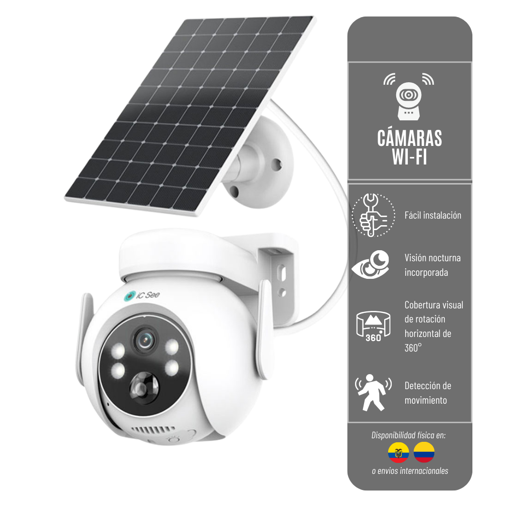CAMARA DE SEGURIDAD CON PANEL SOLAR IP CCTV PARA EXTERIORES QTY-07-009 CON ALARMA INTELIGENTE Y BATERIA INTERNA RECARGABLE - 4MP CON WIFI Y VISION NOCTURNA PTZ-SOLAR-QTY-07-009