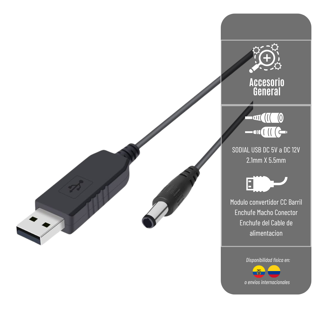 CABLE USB A PLUG 12V PARA CONEXION A BANCO DE ENERGIA PARA ROUTER USB-12V-ROUTER